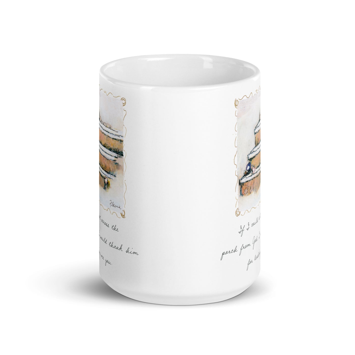 Flavia Across The Porch From God White glossy mug